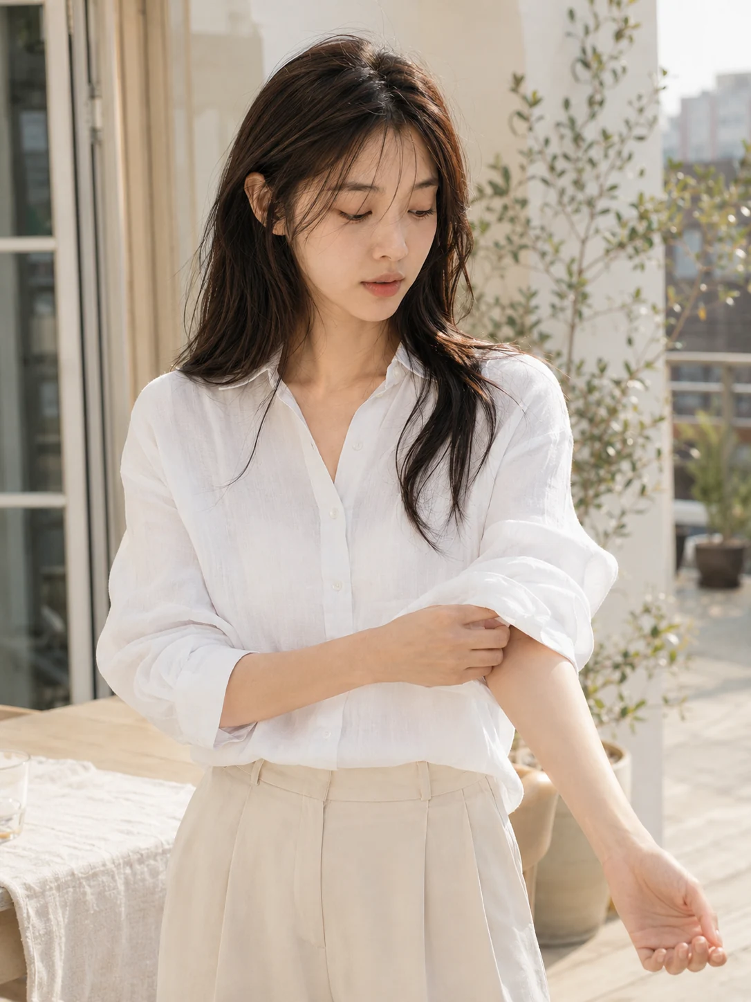 송혜림 - 썸머 리넨 피팅 룩